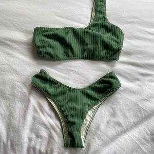 Zulu & Zephyr cord toweling stripe  bikini in forest — curve brief & bralette